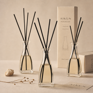 AIKUN Factory Custom Tall Narrow <b>Clear</b> Glass Scented Reed Diffuser Aroma Diffuser Fragrance for Boutique Hotels - Product Image 1