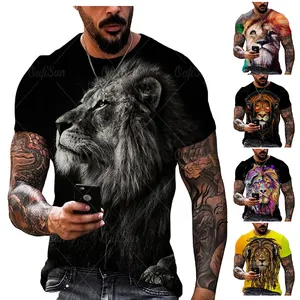 Camiseta masculina com estampa de leão, moda masculina, de manga curta, folgada, 3d