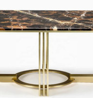 Fabrication sur mesure de table basse de luxe au design moderne en marbre naturel et acier inoxydable doré pour salle à manger et table rectangulaire