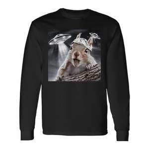 T-shirt à manches longues avec motif Alien Squirrel Selfie Tin Foil Hat Ufo Encounter Joke - Product Image 1