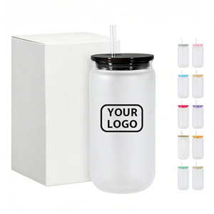 Vaso de Plástico Esmerilado de 16oz con Logotipo Personalizado, Vaso de Plástico Tipo Lata de Cerveza con Pajita de Plástico y Tapa Acrílica para Vinilo UV DTF - Product Image 1