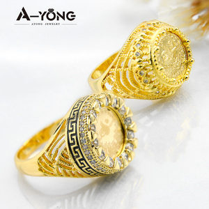 Mode Stijl Grote Munt Ring Messing Pave Zirkoon Ringen Vrouwen <span class=keywords><strong>18K</strong></span> Vergulde Ringen - Product Image 3