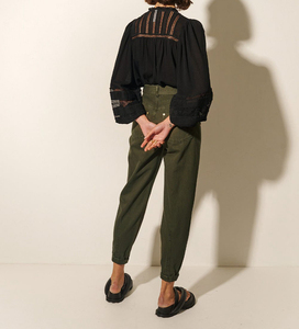 Camicie Casual a maniche lunghe in cotone <span class=keywords><strong>di</strong></span> alta qualità e pantaloni cavi neri monopetto da <span class=keywords><strong>donna</strong></span> - Product Image 5