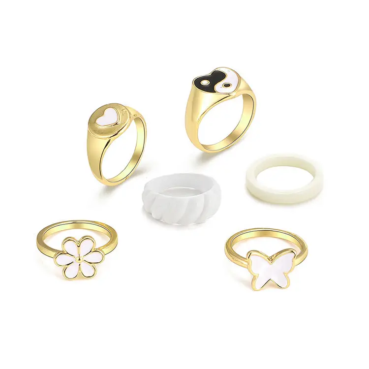 Mode-sieraden Tai Chi Liefde Hart Olie Druppelen Ringen Sets Hot Selling Vlinder Daisy Resin Finger Knuckle Rings Set