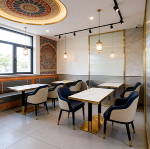 Conjunto de Sillas Modernas en Forma de L de Cuero PU para Restaurante Indio con Mesa de Imitación Mármol para Área de Comedor - Product Image 2