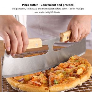 Cortador de Pizza de Acero Inoxidable de Grado Alimenticio, 35*10cm, Cuchillo para Cortar Pizza con Mango de Madera, Fácil de Limpiar, Solo Lavar a Mano, para Cocina - Product Image 4