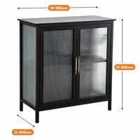 Buffet en acier avec portes en verre cannelé, meuble de rangement en métal noir avec étagères pour salon, salle à manger, entrée