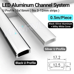 Profilé en aluminium LED 0,5 m, 2-30 pièces, diffuseur, support, forme en <span class=keywords><strong>U</strong></span>, noir/argent, <span class=keywords><strong>barre</strong></span> lumineuse linéaire, éclairage de plafond, mur, coin - Product Image 5