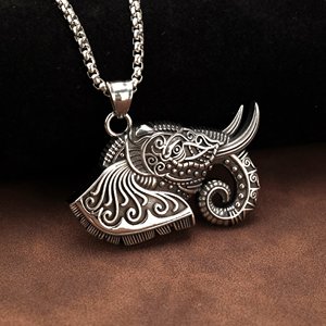 Stainless Steel Men's <b>Elephant</b> Pendant Themed Animal Design Asymmetry Geometric Fashion Jewelry <b>Gift</b> for Clothing Matching - Product Image 1