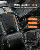 Sac à dos de randonnée unisexe ergonomique imperméable de 50 L avec support dorsal respirant, ceinture de hanche réglable, design portable pour une utilisation en extérieur