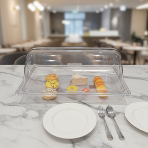 ฝาครอบอาหารแบบใสม้วนด้านบนทำจากอะคริลิคฝาครอบสำหรับโชว์เค้กขนมหวานแบบโดมฝาครอบสำหรับจัดแสดงเค้กคัพ<span class=keywords><strong>เค้ก</strong></span> - Product Image 1