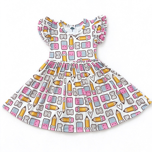Robe pour filles en soie de lait imprimée OEM ODM, robe à volants, sans manches, à manches courtes, robe d'été florale à motifs de dessins animés pour tout-petits - Product Image 4