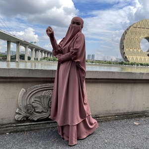 6608# Abaya Suit Nida Solid Color Two Pieces Long Pleated <b>Elastic</b> Cuff Long Prayer Top and <b>Skirt</b> With Pockets Abaya Dress - Product Image 6