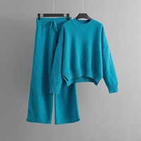 Ensemble tricoté pour femme, style automne-hiver, pull ample et pantalon large, ensemble deux pièces pour femmes