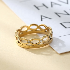 Yiwu Aceon in acciaio inossidabile intagliato struttura a punti alla moda taglio Laser cavo Multi infinito pietra pavimentata nuovo anello in oro da donna - Product Image 4