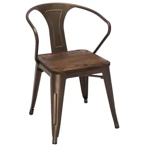 最新的椅子设计铜现代复古工业金属椅子，带木质座椅