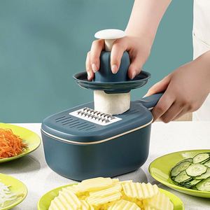 Hachoir à légumes multifonctionnel manuel en acier inoxydable vert avec panier de drainage – Prix usine - Product Image 1
