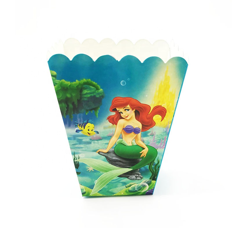 Custom Printed Cartoon Princess Mermaid Party Disposable Cardboard Popcorn Boxes Fashion Paper Cake Decorating Supplies