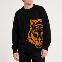 Pull-over pour homme en gros, tricot intarsia motif tigre, manches longues, épaules tombantes, col rond, motif personnalisé, fabricant