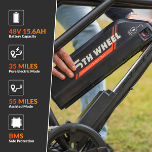 Vélo électrique 5TH WHEEL Knight pour adultes, moteur 1500W, vitesse 28MPH, autonomie 55 miles, pneus larges 20 pouces, suspension intégrale, moteur à moyeu avant - Product Image 2