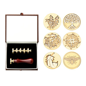 Juego de sellos de cera con 5 cabezales de cobre, diseño redondo para decoración y sellado de cajas de regalo - Product Image 1