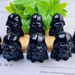 Wholesale hand carved natural black obsidian crystal <strong>Darth</strong> <strong>Vader</strong> carving for home decoration gifts - Product Image 2