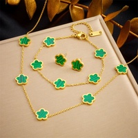 Juego de Joyería de Regalo con Trébol de Cinco Hojas al por Mayor, Juego de Joyería Fina de Diseño Personalizado para Novia, Chapado en Oro de 18k, Económico, para Mujer