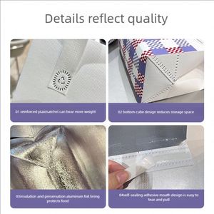 Sac isotherme pliable en non-tissé avec motif personnalisé, pressé à chaud, en feuille d'aluminium, pour emballage de gâteaux, de thé au lait et de plats à emporter - Product Image 3