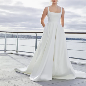 Elegante Vestido de Mujer para Bodas Reales 2026 Estilo Moderno Mangas Princesa Drapeado Antiestático Venta en Línea Vestido <span class=keywords><strong>Civil</strong></span> - Product Image 1