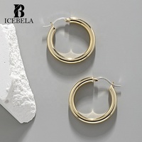 Bijoux personnalisés, boucles d'oreilles créoles classiques plaquées or 18 carats, boucles d'oreilles créoles fines en or et argent pour femmes