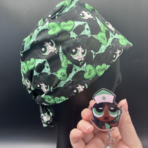 Bonnets chirurgicaux <span class=keywords><strong>Bratz</strong></span> à nouer avec porte-badge rétractable à motif de dessin animé pour infirmières, cadeaux et accessoires - Product Image 2