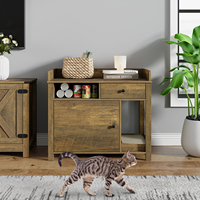 Meuble pour animaux de compagnie en bois avec armoire dissimulée, enclos pour litière de chat avec étagères, tiroir et griffoir