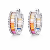 Boucles d'oreilles créoles cercle arc-en-ciel pour femme en argent S925, zircon multicolore, tendance, luxe léger, style européen et américain, polyvalent