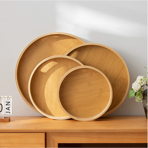 Plato de taza de té de madera de bambú, vajilla elegante con asas de utensilios, bandeja sólida para ocasiones de fiesta de CENA DE Hotel - Product Image 4