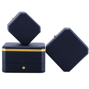 Фабричная изготовленная на заказ Роскошная восьмиугольная черная кожаная шкатулка для ювелирных изделий с тиснением логотипа, оптовая продажа, ожерелье, браслет, кольцо, коробка, упаковка для ювелирных изделий - Product Image 4