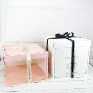 wholesale price custom 6 8 10 12 14inch packaging bakery transparent plastic takeaway cake box with window