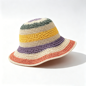 Sombrero de Sol de Ganchillo Hecho a Mano con Rayas de Arcoíris Coloridas, Unisex, Tejido Calado, Estilo Pescador, Protección UV, para Uso Diario al Aire Libre - Product Image 4