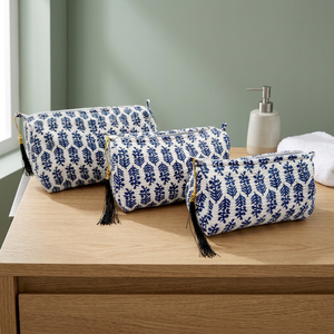Juego de Bolsas de Viaje Modernas con Cierre de Cremallera, Acolchadas con Diseño de Puntos Azules y Blancos, en Tela de Algodón Ecológica - Product Image 3