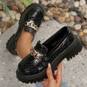 Mocasines de Plataforma con Cadena Metálica y Estampado de Cocodrilo para Mujer, Zapatos Casuales con Aumento de Altura para Uso Diario - Product Image 4