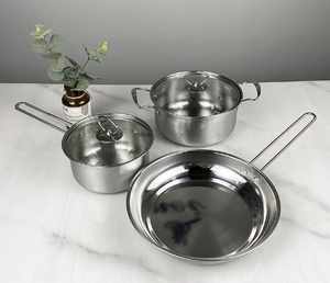 Ensemble de 3 casseroles et poêles en acier inoxydable avec couvercles, ustensiles de cuisine, batterie de cuisine économique - Product Image 1