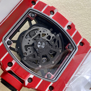 Men's Red Carbon Fiber <b>Skeleton</b> <b>Automatic</b> Mechanical <b>Watch</b>, Tonneau-Shaped Diamond and Sapphire Crystal <b>Watch</b>, Hip Hop Style - Product Image 6