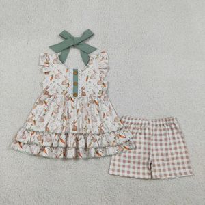 Conjunto de ropa de verano para bebés, camisa verde de manga corta con bolsillos a cuadros y pantalones cortos - Product Image 5