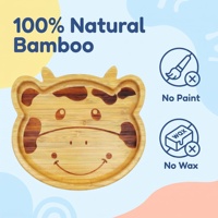 Ensemble d'assiettes pour enfants en bambou naturel en forme de vache, plateau d'alimentation divisé avec ventouse pour tout-petits, avec cuillère et fourchette assorties pour enfants