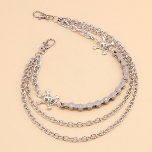 โซ่คาดเอวสองชั้นลายหัวกะโหลกสไตล์พังก์สำหรับผู้ชาย โซ่คล้องกางเกงดีไซน์โครงกระดูกสีเงินทิเบตสำหรับใส่ทุกวัน - Product Image 2