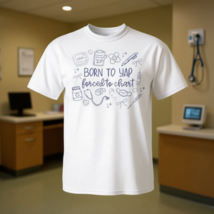 Born To Yap Forced To Chart Nurses T-shirt graphique blanc moyen - Product Image 3
