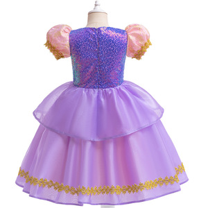Robe de princesse <span class=keywords><strong>Raiponce</strong></span> pour enfants, costume violet complet <span class=keywords><strong>avec</strong></span> accessoires pour spectacle sur scène, fête d'anniversaire - Product Image 3