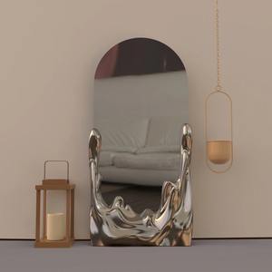 Moderne Wanddecoratie Glasvezel Kunststof Frame Vloerspiegel Hotel Artistieke Zilveren Gebogen Passpiegel - Product Image 3