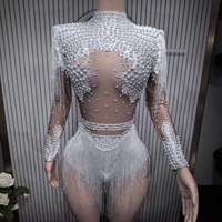 Body sexy haut de gamme pour femme 2026 avec franges en strass, justaucorps à pampilles en cristal pour soirée, bal de promo et spectacle sur scène