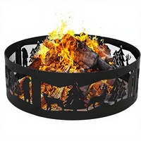 Anneau de feu portable en métal de 36 pouces avec découpes représentant des animaux sauvages pour foyer extérieur