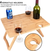 Table de pique-nique pliable en bambou portable avec porte-bouteille et porte-verres CNLF pour une utilisation en extérieur, en cuisine ou dans le salon